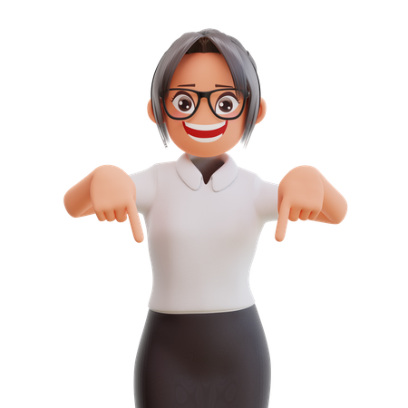 Young businesswoman pointing fingers down 3D Illustration