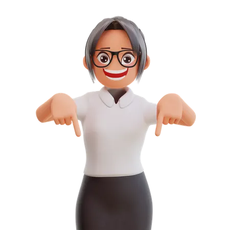 Young businesswoman pointing fingers down 3D Illustration