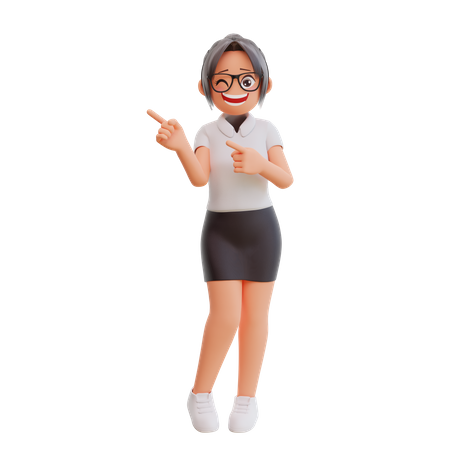 Young businesswoman pointing on side  3D Icon