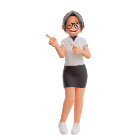 Young businesswoman pointing on side 3D Illustration