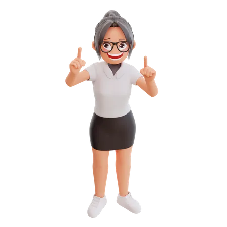 Young businesswoman pointing up with both finger  3D Illustration