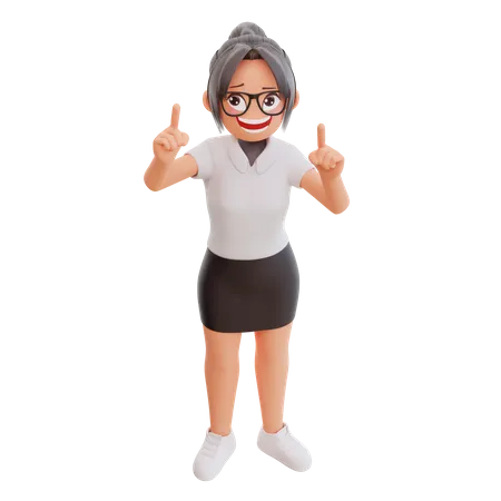 Young businesswoman pointing up with both finger 3D Illustration