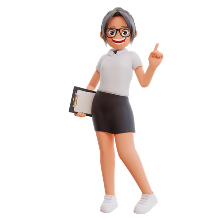 Young businesswoman pointing up with one finger  3D Illustration