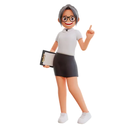 Young businesswoman pointing up with one finger  3D Illustration