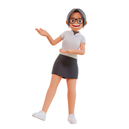 Young businesswoman showing something  3D Icon