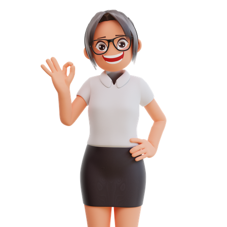 Young businesswoman showing super sign  3D Illustration