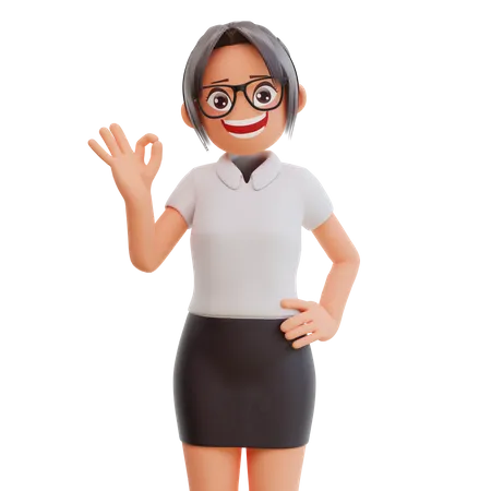Young businesswoman showing super sign  3D Illustration