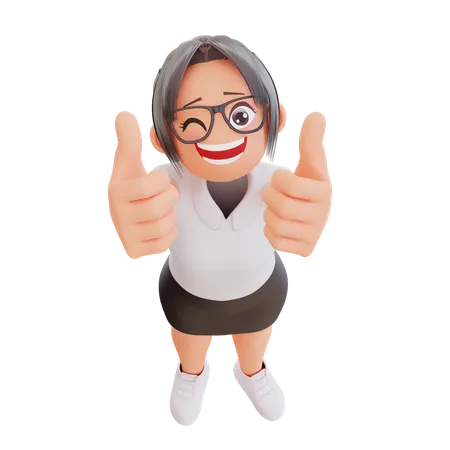 Young businesswoman showing thumb up sign 3D Illustration