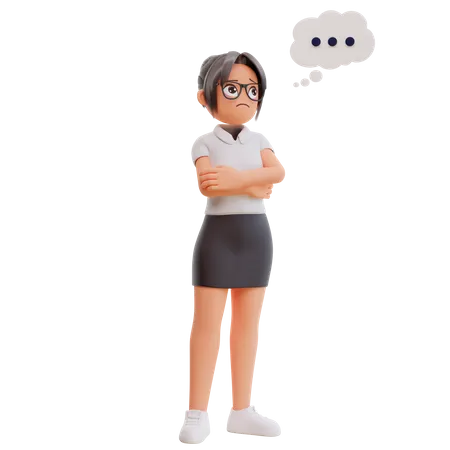 Young Businesswoman Thinking About Something  3D Illustration