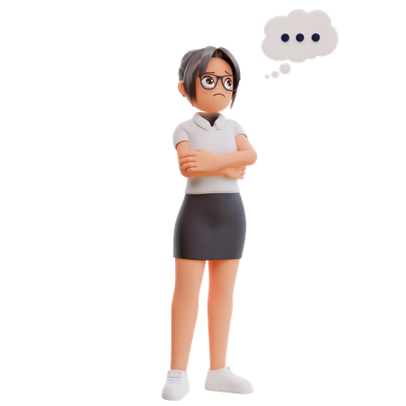 Young Businesswoman Thinking About Something 3D Illustration