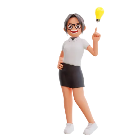 Young businesswoman with idea  3D Illustration