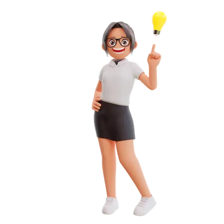 Young businesswoman with idea 3D Illustration