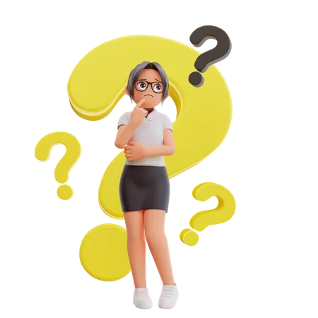 Young Businesswoman With Question Mark 3D Illustration