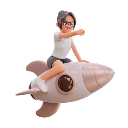 Young Businesswoman With Rocket  3D Illustration