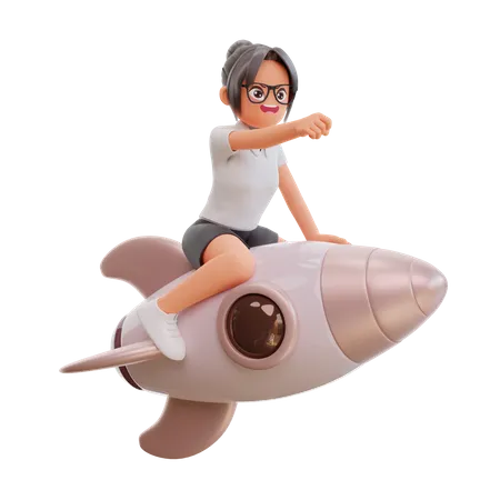 Young Businesswoman With Rocket  3D Illustration