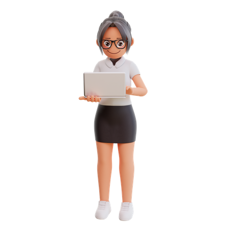 Young businesswoman working on laptop  3D Icon