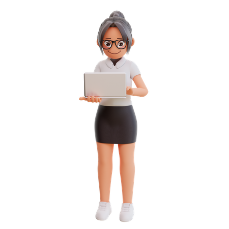 Young businesswoman working on laptop  3D Illustration