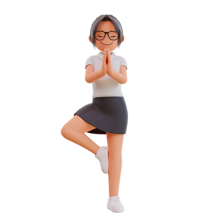 Young businesswoman yoga pose  3D Illustration