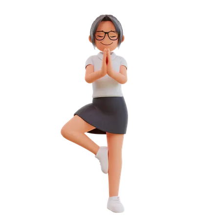 Young businesswoman yoga pose 3D Illustration