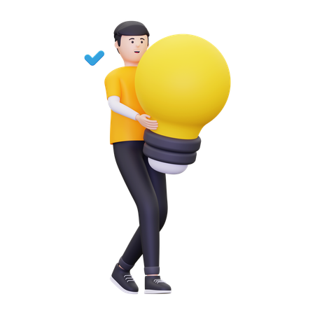 Young Carrying Bulb  3D Illustration