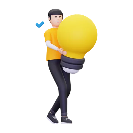 Young Carrying Bulb  3D Illustration