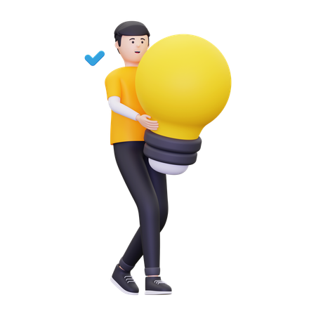 Young Carrying Bulb  3D Illustration