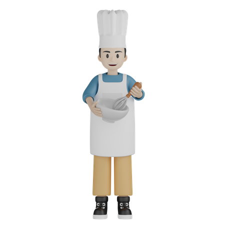 Young cook mixing in bowl  3D Icon