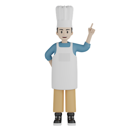 Young cook pointing something up  3D Illustration