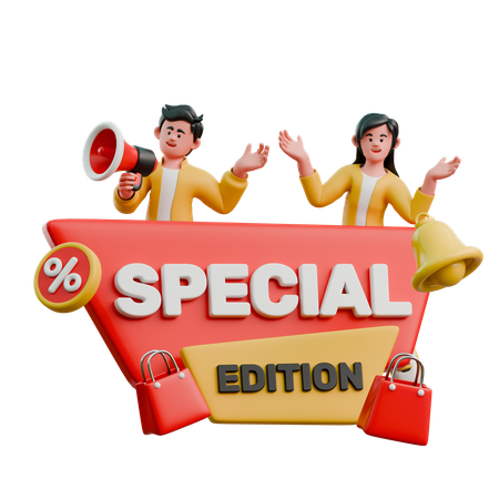 Young Couple Announcing Again Special Edition Promo  3D Illustration