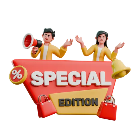 Young Couple Announcing Again Special Edition Promo  3D Illustration