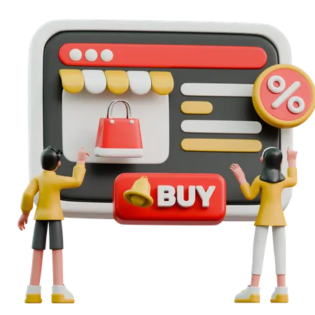 Young Couple Buy Discounted Items On Online Website  3D Illustration