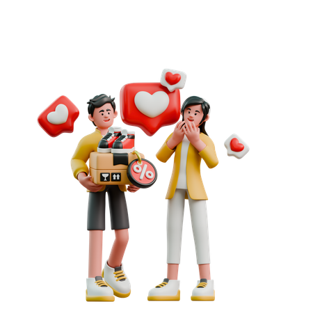 Young Couple Buy Favorite Items  3D Illustration