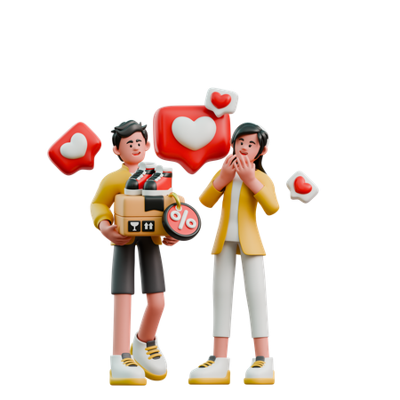 Young Couple Buy Favorite Items  3D Illustration