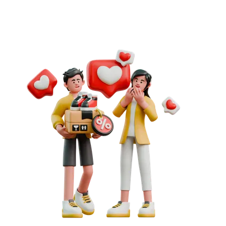 Young Couple Buy Favorite Items  3D Illustration