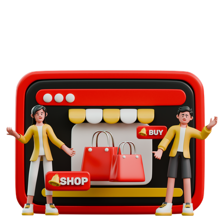 Young Couple Buying Goods On Online Website  3D Illustration