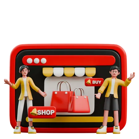 Young Couple Buying Goods On Online Website  3D Illustration