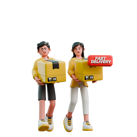 Young Couple Carrying Package  3D Illustration