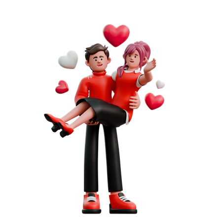 Young Couple Carrying Woman  3D Illustration