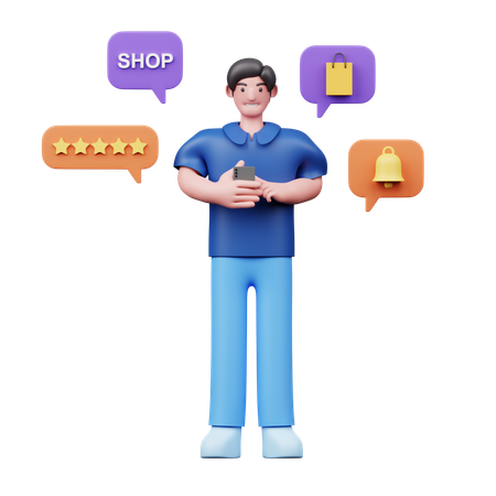 Young Couple Chatting About Online Shopping On Mobile  3D Illustration