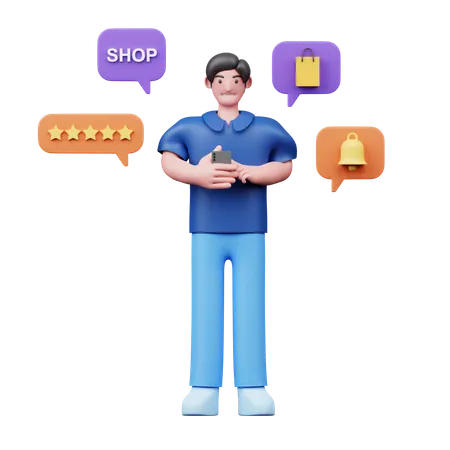 Young Couple Chatting About Online Shopping On Mobile  3D Illustration