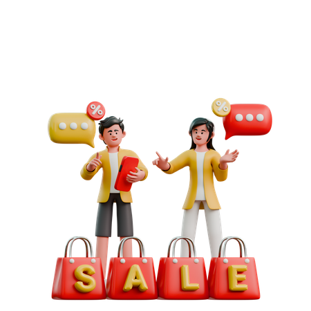 Young Couple Chatting Online Shop  3D Icon