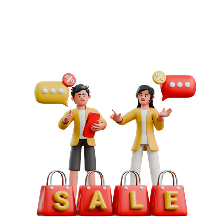 Young Couple Chatting Online Shop  3D Illustration