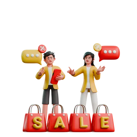 Young Couple Chatting Online Shop  3D Illustration