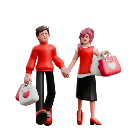 Young Couple Come Back From Valentine Shopping  3D Icon