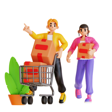 Young Couple Doing Shopping  3D Illustration