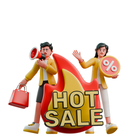 Young Couple Doing Shopping During Hot Sale  3D Illustration