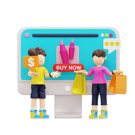 Young Couple Doing Shopping From Website  3D Illustration