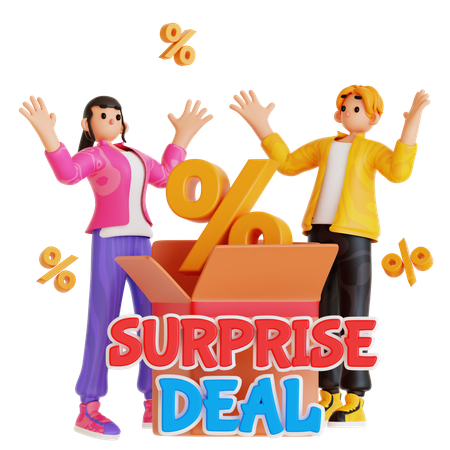 Young Couple Doing Shopping In Surprise Deal  3D Illustration