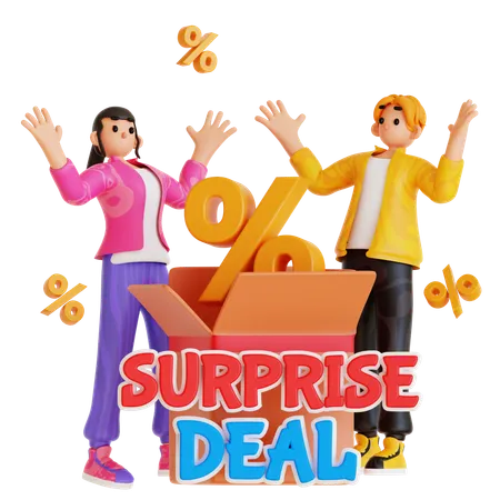 Young Couple Doing Shopping In Surprise Deal  3D Illustration