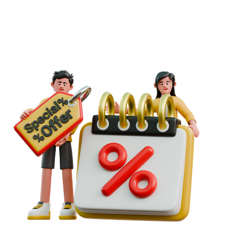 Young Couple Doing Shopping On Discount Date  3D Illustration